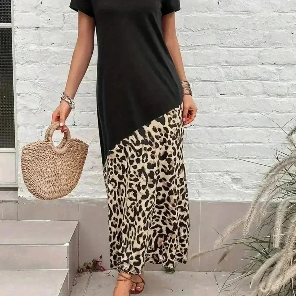 NEW Leopard Color Block Maxi Dress Size Large Casual Chic Flowy - Picture 6 of 11